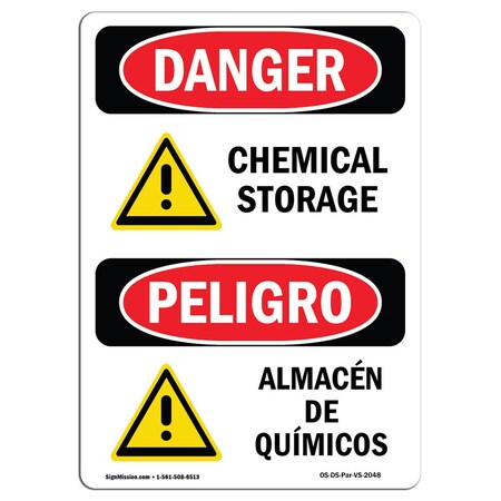Signmission Safety Sign, OSHA Danger, 10" Height, Aluminum, Almacan De Quimicos, Bilingual Spanish OS-DS-A-710-VS-2048
